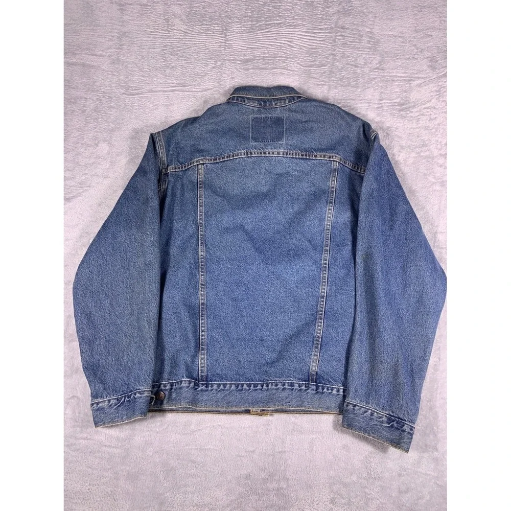 Vintage 90s Levi's Mens XL Blue Denim Trucker Jacket Adjustable Waist Tabs